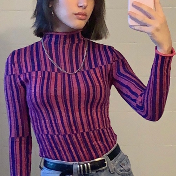 Urban Outfitters Sweaters - Urban Outfitters Striped Purple Turtleneck XS